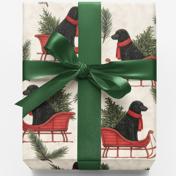 Red Sleigh Dog Gift Wrap, Black Poodle Christmas Wrapping Paper, Festive Puppy Holiday Paper, Dog Lover Christmas Wrapping Pa