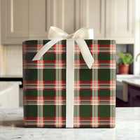 Traditional Tartan Gift Wrap, Christmas Plaid Wrapping Paper, Green and Red Holiday Wrapping Paper, Classic Festive Wrapping Paper Roll