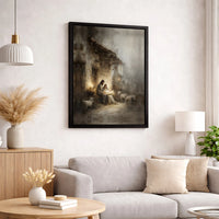 Holy Family Manger Christmas Print, Nativity Scene Canvas Wall Art, Christian Holiday Canvas Art, Religious Manger Decor, Digital Download