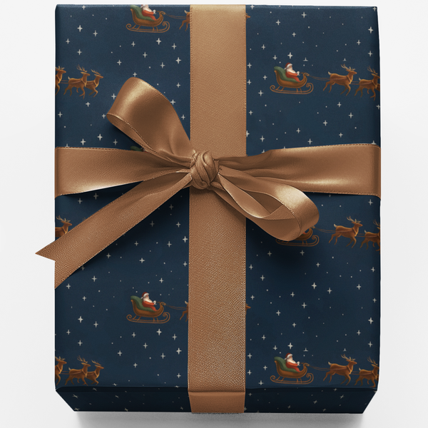 Christmas Gift Wrap, Midnight Blue Santa Sleigh Wrapping Paper, Xmas Present Wrap, Santa Claus Wrapping Paper, Holiday Gift W
