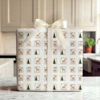 Rustic Christmas Gift Wrap, Vintage Reindeer Wrapping Paper, Pine Tree Stamp Wrapping Paper, Holiday Deer Gift Wrap, Winter Gift Wrap Roll