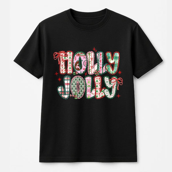 Preppy Bow Holiday Graphic Tee, Holly Jolly Christmas T-Shirt, Adorable Festive Season Xmas Shirt, Vintage Winter T-Shirt Pre