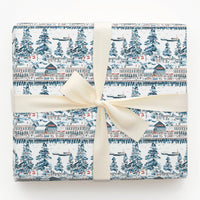 Snowy Harbor Village Gift Wrap, Coastal Christmas Wrapping Paper, Watercolor Nautical Pier Wrapping Paper, Seaside Holiday Gift Wrap Roll