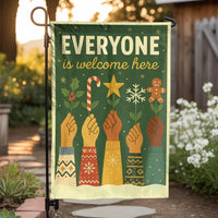 Inclusive Christmas Yard Flag, Everyone Is Welcome Here Garden Flag, Holiday Winter Lawn Banner, Seasonal Porch Flag, Xmas Home Decor