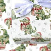 Santa Gator Holiday Gift Wrap, Christmas Alligator Wrapping Paper, Whimsical Reptile Animal Wrapping Paper, Humorous Winter Present Gift Wrap