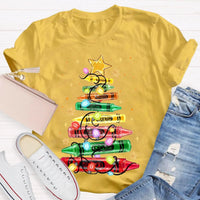 Colorful Holiday Crayon T-Shirt, Christmas Crayon Tree Shirt, Adorable Festive Tree Tee, Art Teacher Xmas Graphic Tee, Holiday Season Apparel
