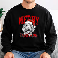 Santa Hat Dog Holiday Sweatshirt, Labradoodle Christmas Sweatshirt, Doodle Dog Mom Xmas Sweater, Adorable Winter Pet Lover Crewneck Present