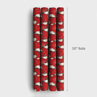 Red Winter Hat Holiday Gift Wrap, Adorable Penguin Christmas Wrapping Paper, Cartoon Penguin Wrapping Paper, Festive Snowflake Gift Wrap Roll