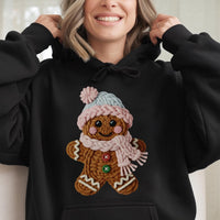 Knitted Yarn Texture Christmas Sweatshirt, Adorable Gingerbread Man Hoodie, Comfy Holiday Cookie Pullover, Retro Winter Xmas Hooded Sweater
