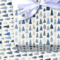 Winter Forest Holiday Gift Wrap, Blue Pine Tree Wrapping Paper, Woodland Pine Tree Wrapping Paper, Christmas Tree Gift Wrap Roll
