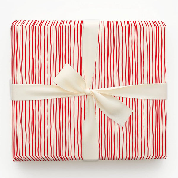 Hand-Drawn Vertical Stripe Gift Wrap, Red and Cream Striped Wrapping Paper, Minimalist Holiday Wrapping Paper, Christmas Gift