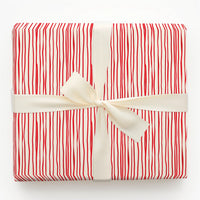 Hand-Drawn Vertical Stripe Gift Wrap, Red and Cream Striped Wrapping Paper, Minimalist Holiday Wrapping Paper, Christmas Gift Wrap Roll
