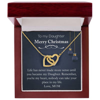 Heart Pendant with Card, Daughter Christmas Interlocking Hearts Necklace, Polished Surgical Steel Jewelry, Holiday Present from Mom to Daughter