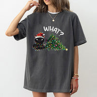 Humorous Cat in Holiday Lights T-Shirt, Grumpy Black Cat Christmas Shirt, Retro Grumpy Cat Graphic Tee, Adorable Cat Lover Christmas Shirt