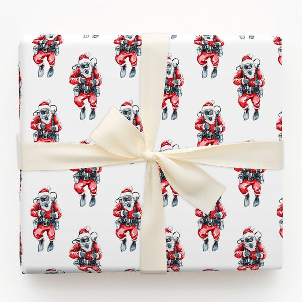 Humorous Scuba Santa Gift Wrap, Scuba Diving Santa Wrapping Paper, Ocean Christmas Wrapping Paper, Scuba Diver Holiday Gift W