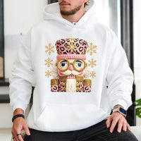 Adorable Holiday Graphic Hoodie, Pink Leopard Nutcracker Christmas Hoodie, Preppy Winter Ballet Hooded Sweatshirt, Comfy Xmas Present for Her