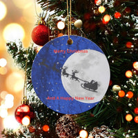 Full Moon Reindeer Silhouette Ornament, Santa Sleigh Christmas Ornament, Glossy Ceramic Tree Ornament, Holiday Keepsake Decoration