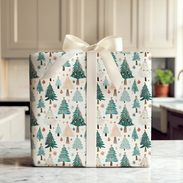 Forest Holiday Gift Wrap, Watercolor Christmas Tree Wrapping Paper, Modern Winter Tree Wrapping Paper, Colorful Christmas Gif