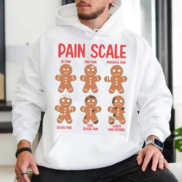 Humorous Christmas Cookie Nurse Hoodie, Pain Scale Gingerbread Man Hoodie, Medical Doctor Hoodie, Xmas Holiday Sweatshirt, RN