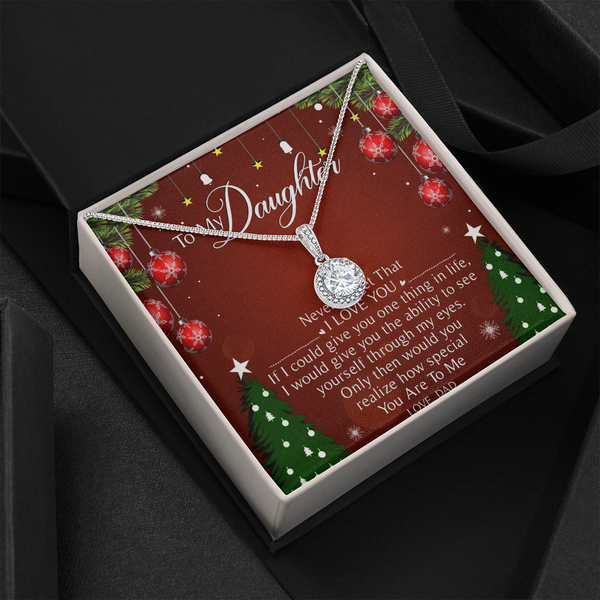 Christmas Present from Dad Necklace, To My Daughter Necklace, White Gold Over Stainless Steel Pendant Meaningful Keepsake Jew