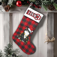 Buffalo Plaid Cat Christmas Stocking, Personalized Tuxedo Cat Christmas Stocking, Santa Hat Pet Holiday Stocking, Custom Cat Lover Xmas Present