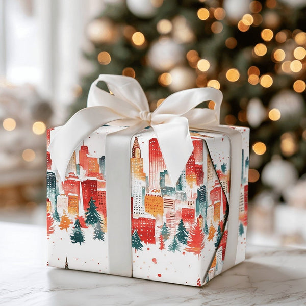 NYC Watercolor Gift Wrap, City Skyline Christmas Wrapping Paper, Urban Winter Holiday Wrapping Paper, New York City Gift Wrap