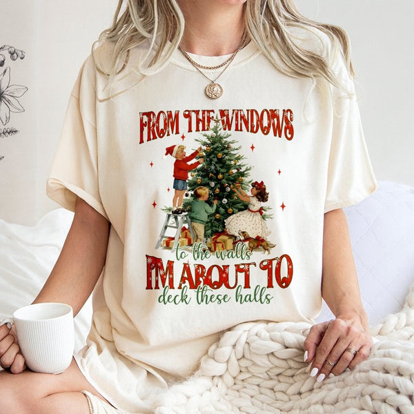 Humorous Holiday Graphic Tee, Humorous Deck the Halls Christmas Shirt, Retro Xmas T-Shirt, Festive Christmas T-Shirt
