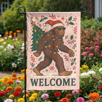 Humorous Santa Sasquatch Lawn Flag, Bigfoot Christmas Garden Flag, Winter Holiday Yard Flag, Outdoor Welcome Flag, Adorable Sasquatch Holiday Decor
