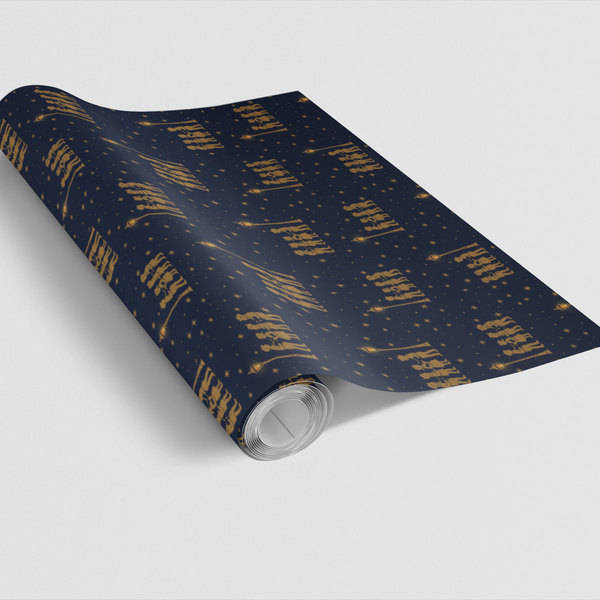 Navy Blue and Gold Choir Gift Wrap, Christmas Carolers Wrapping Paper, Holiday Caroling Gift Wrap Paper, Seasonal Winter Wrap