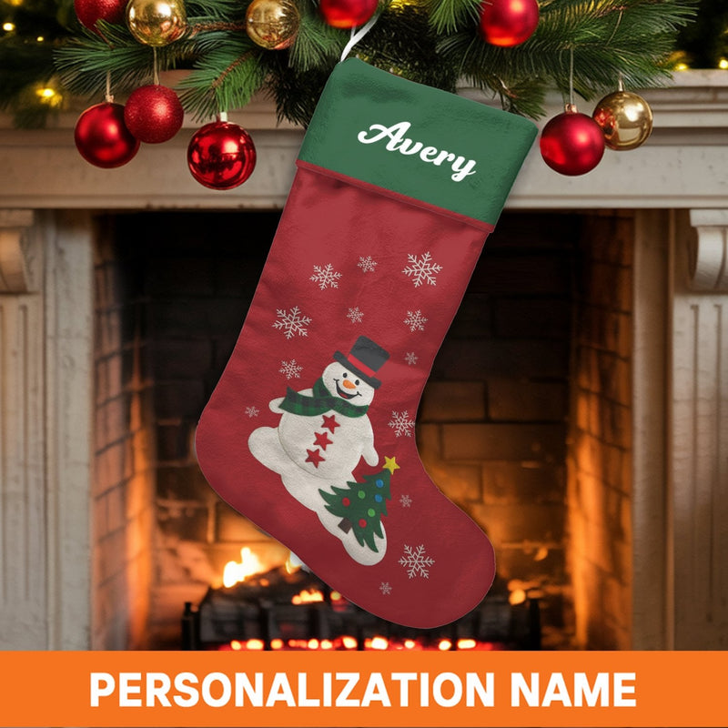 Custom Name Holiday Stocking, Personalized Snowman Christmas Stocking, Adorable Winter Snowman Stocking, Family Christmas Stocking, Holiday Present