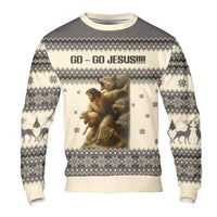 Humorous Christian Ugly Holiday Sweater, Jesus Protecting Lamb Christmas Sweatshirt, Religious Faith Christmas Pullover, Jesus Xmas Crewneck