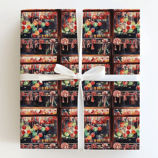 Vintage Christmas Peppermint Gift Wrap, Watercolor Candy Shop Wrapping Paper, Holiday Sweets Wrapping Paper, Retro Candy Cane
