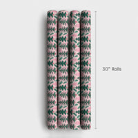Modern Whimsical Holiday Gift Wrap, Pink and Green Christmas Tree Wrapping Paper, Pine Branch Xmas Wrapping Paper, Festive Present Paper