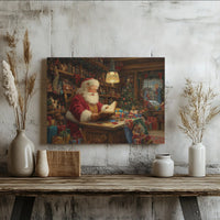 Nostalgic Christmas Canvas Print, Vintage Santa Claus Canvas Wall Art, Santa Workshop Wall Art, Holiday Canvas Decor, Xmas Present