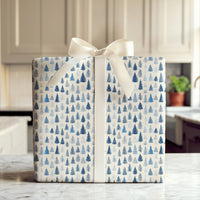 Winter Forest Holiday Gift Wrap, Blue Pine Tree Wrapping Paper, Woodland Pine Tree Wrapping Paper, Christmas Tree Gift Wrap Roll