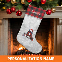 Buffalo Plaid Custom Name Stocking, Personalized Initial A Christmas Stocking, Rustic Monogram Holiday Stocking, Family Mantle Decor Present