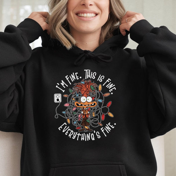Humorous Christmas Lights Graphic Sweatshirt, This Is Fine Christmas Hoodie, Stressed Adult Xmas Pullover, Sarcastic Holiday 