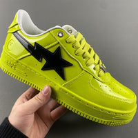 Low Top Sneakers, Neon Green Black Colorway, Lace Up Design, Casual Gift for Sneaker Fans