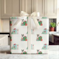 Adorable Puppy Christmas Wrapping Paper, Watercolor Dog Wrapping Paper, Pet Lover Holiday Wrapping Paper Roll, Festive Xmas Present Gift Wrap
