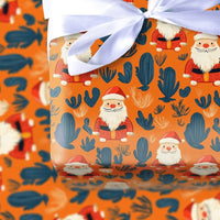 Desert Christmas Gift Wrap, Southwestern Santa Wrapping Paper, Cactus Holiday Present Wrapping Paper, Retro Orange Holiday Present Gift Wrap