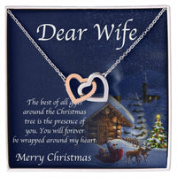 CZ Crystal Two Heart Pendant Necklace, Interlocking Hearts Necklace for Wife, Romantic Double Heart Jewelry, Christmas Present from Husband