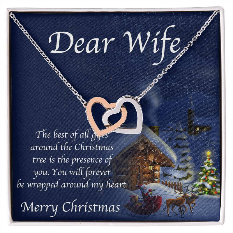 CZ Crystal Two Heart Pendant Necklace, Interlocking Hearts Necklace for Wife, Romantic Double Heart Jewelry, Christmas Present from Husband