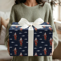 Navy Blue Fisherman Santa Gift Wrap, Fishing Santa Wrapping Paper, Angler Dad Christmas Present Paper, Outdoor Xmas Gift Wrapping Paper