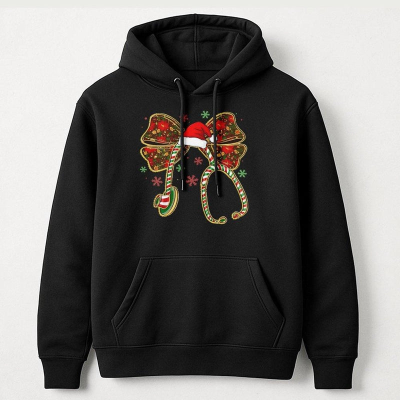 Stethoscope Bow Holiday Hoodie, Christmas Nurse Hoodie, RN Nursing School Hoodie, Comfy Healthcare Worker Sweatshirt, Xmas Nurse Present