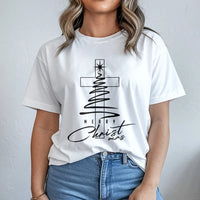 Minimalist Cross Tree Shirt, Religious Christmas T-Shirt, Christian Holiday Graphic Tee, Faith Based Xmas Shirt, Jesus Christmas Present