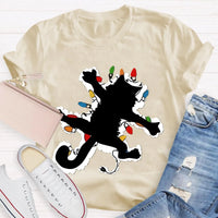 Adorable Holiday Kitty Graphic Tee, Cat Christmas Lights Shirt, Festive Winter Cat T-Shirt, Merry Catmas Animal Lover Shirt, Xmas Holiday Present