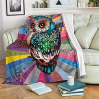 Vibrant Patchwork Bird Fleece Blanket, Colorful Owl Throw Blanket, Whimsical Night Owl Bedspread, Comfy Bedroom Couch Throw, Christmas Present