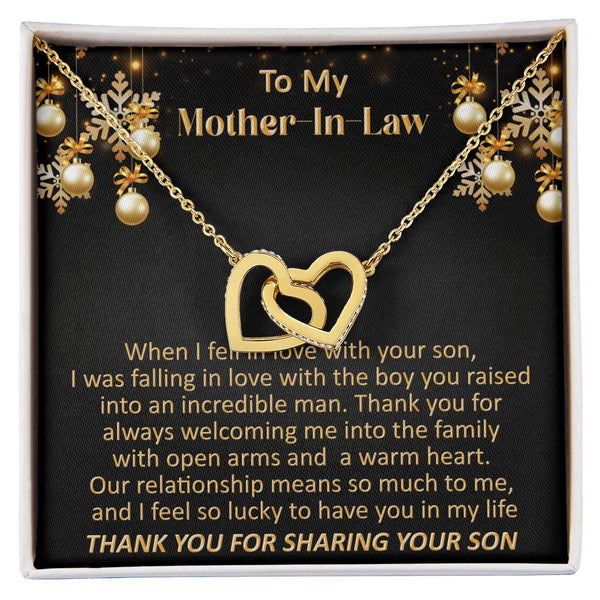 Sentimental Heart Necklace, Mother-in-Law Interlocking Hearts Necklace, Birthday Double Heart Necklace, Christmas Jewelry Pre