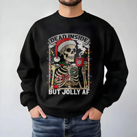 Humorous Skeleton Christmas Coffee Crewneck, Dead Inside but Jolly AF Sweatshirt, Sarcastic Holiday Pullover, Spooky Season Xmas Sweater