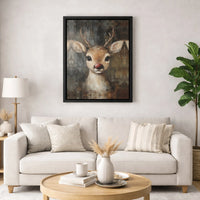 Vintage Baby Deer Canvas Print, Red Nosed Reindeer Canvas Art, Christmas Reindeer Wall Art, Holiday Deer Wall Decor, Kids Room Art Present
